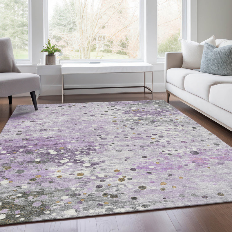 Tapis lavande lavable à la machine intérieur / extérieur Xhevrie, Rectangle 10 pi x 14 pi