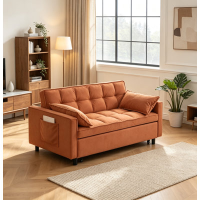 Canapé-lit moderne de 55 po 3-en-1 avec deux coussins lombaires pour le salon et le bureau