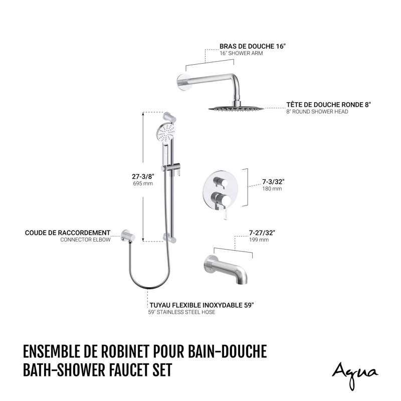 Ensemble de robinet de baignoire / douche chromé, Chrome chrome
