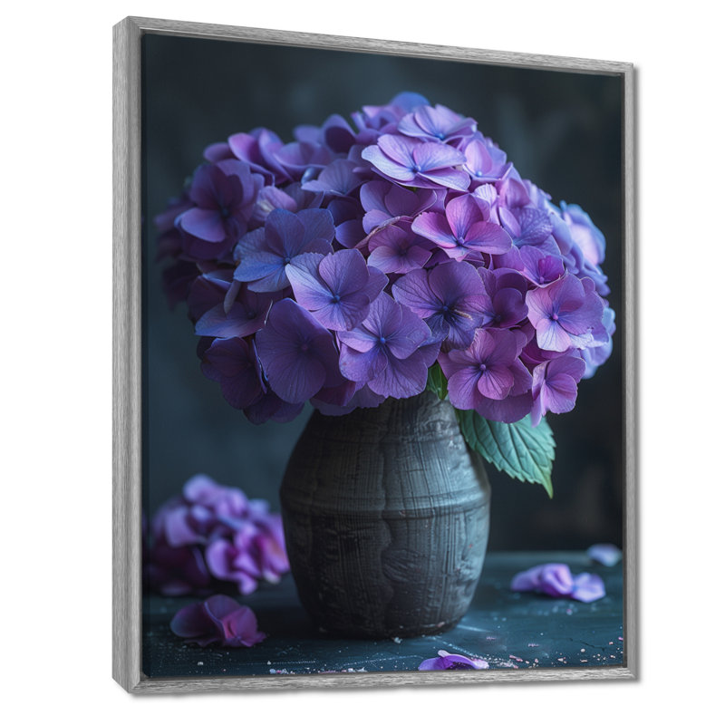 Mauve hortensia ferme charme II - impression d'art mural hortensia, H 24 po x l 32 po, Encadrement argenté
