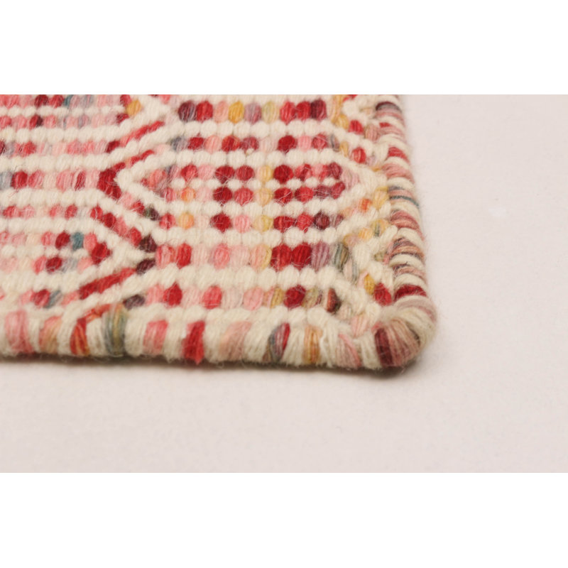 Tapis rectangulaire en laine New Age de conception unique 5 pi 3 po x 7 pi 7 po crème, rouge