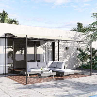 10' X 13' Pergola With Canopy. Steel Construction, Backyard Shade. Cream White, Drainage Feature, Weather Gazebo Steel. Patio Canopy, Fabric. Shade, System