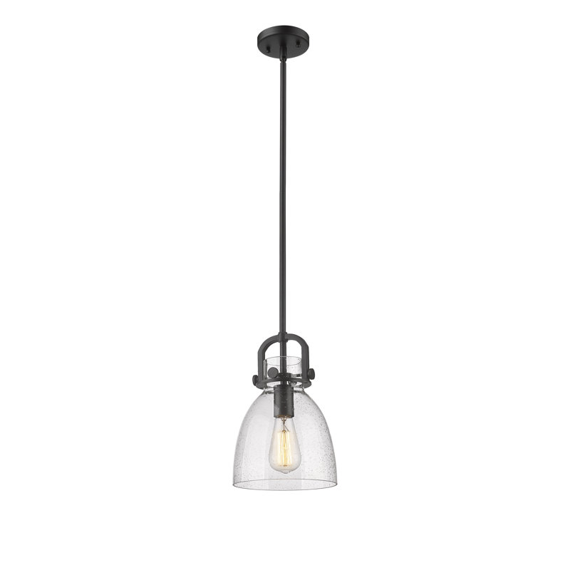 Luminaire suspendu sur tige 1 lumière Wimbush, H 9,63 po x l 8 po x P 8 po, Grainé, Noir mat