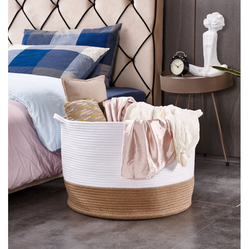 Panier de rangement en corde de coton tissé | Panier à linge Décor avec poignées | Idéal pour le salon / la chambre de bébé / la lessive / les jouets / les coussins / jetés / serviettes / cadeau