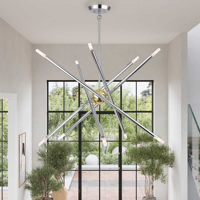Lustre moyen 10 lumières bronze, Chrome poli