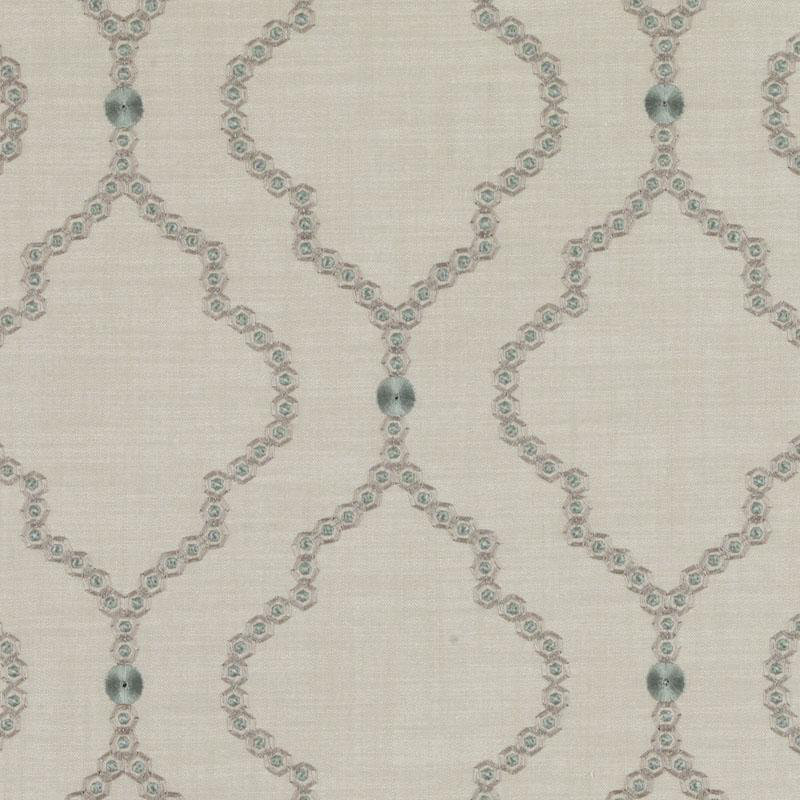 Tissu brodé Avalon, Aqua / cacao