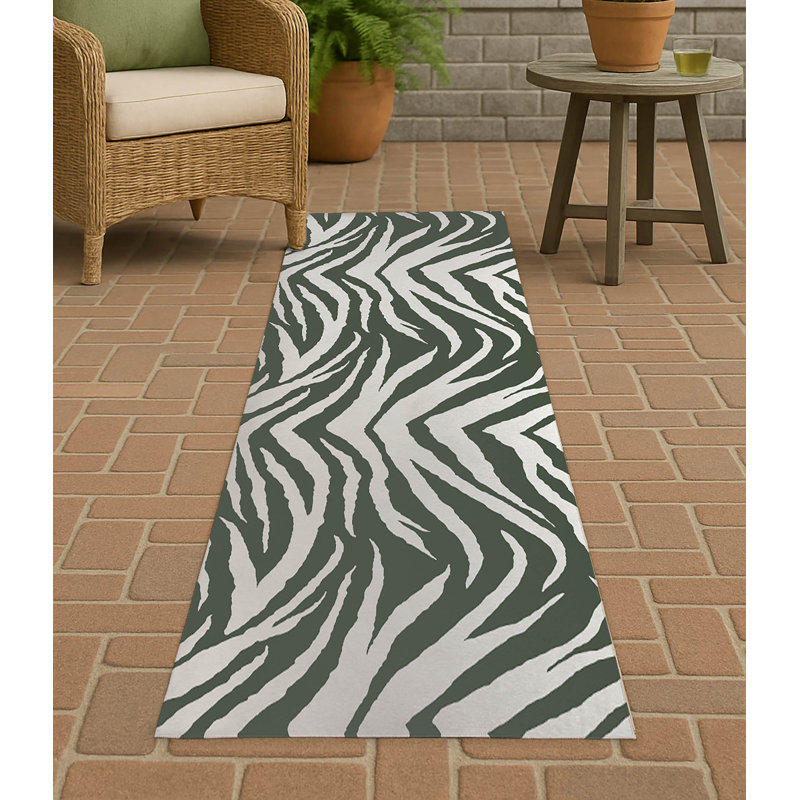 Zebra Patch Non-Slip Outdoor Rug, Runner 2'6" x 8'