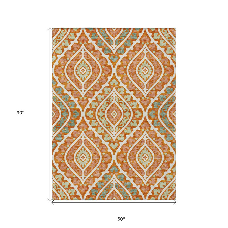 Tapis extérieur lavable à motif floral orange pêche / ivoire 5 pi x 8 pi