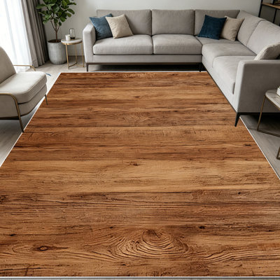 Tapis à texture de grain de bois rustique de 1 pièce pour le salon, doux et confortable, convient à toutes les saisons, facile à entretenir, tapis de sol intérieur lavable à la machine, sous la table de ferme convenant à la table à manger, à la c