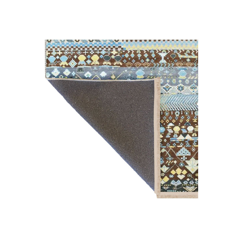 Tapis bleu lavable à la machine à motif décoratif traditionnel de la collection Barcelona, Rectangle 3 pi 3 po x 4 pi 11 po