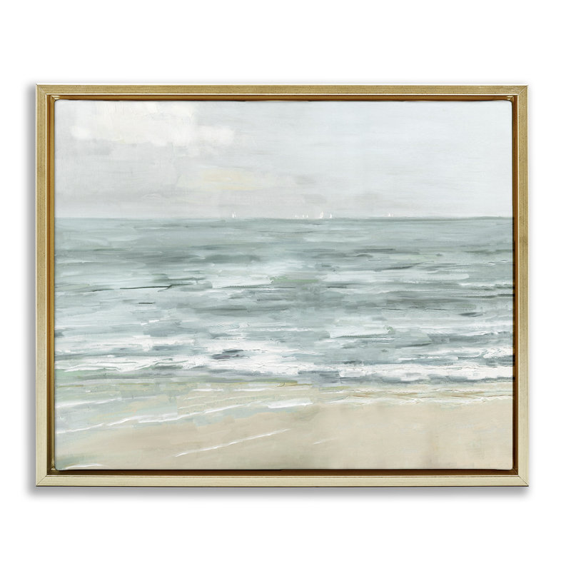 «Brossed Beach Waves», art mural encadré par Sally Swatland, Cadre flottant métallique doré, H 17 po x l 21 po