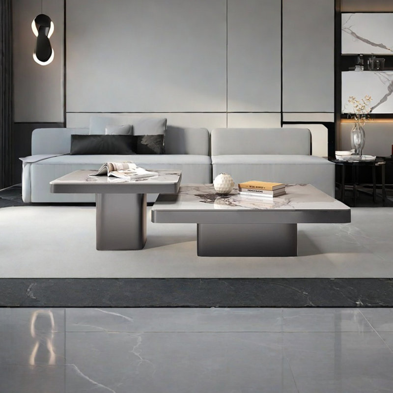 Simple square rock panel coffee table combination, Dark Gray, 15" H x 39.4" L x 39.4" W