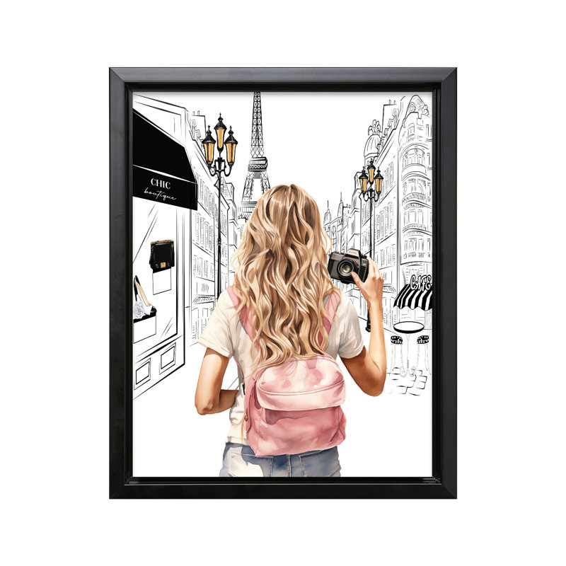 Dame avec une caméra, Black Framed, Canvas, 08"H x 10"W