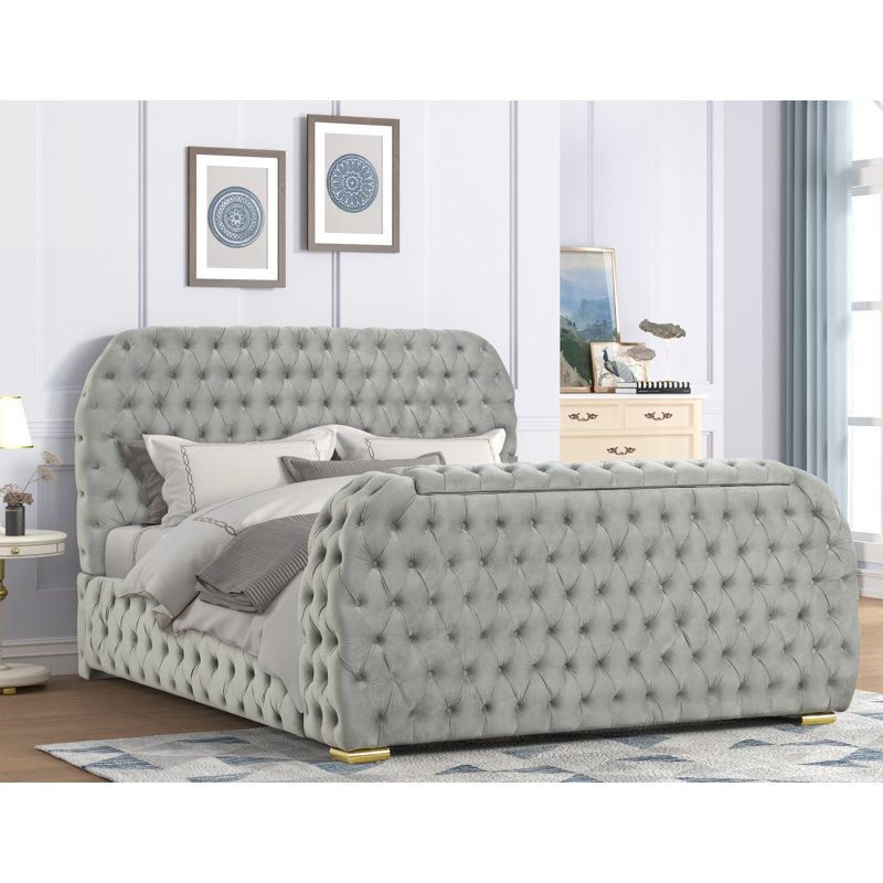 Brecken Upholstered Platform Bed with Tv Cabinet & Fireplace Display , California King, Gray