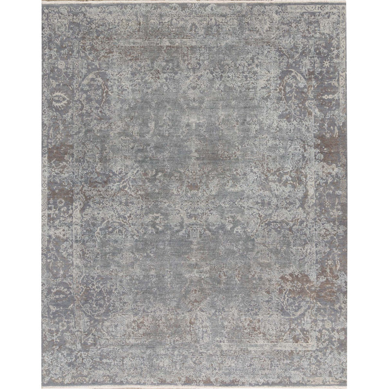 Hand-Knotted High-Quality Gray and Blue Area Rug