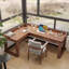 Nordic Style Brown Pine L-Shaped Corner Desk, Solid Wood Office Writing Table for Bedroom & Study-1537726516