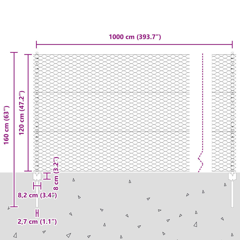 120cm H x 1000cm W Powder-Coated Steel Fencing Kits