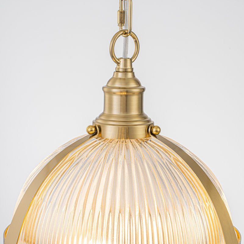 3 - Light 10" Pendant Light with Ribbed Glass Globe Shade