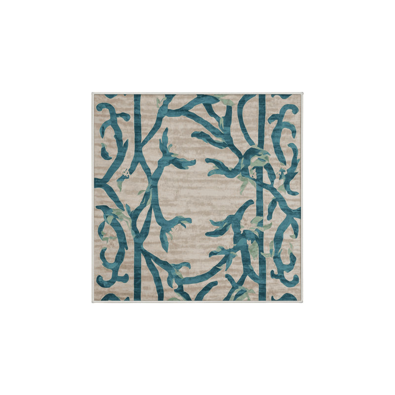 Tapis beige lavable à la machine, Carré 5 pi