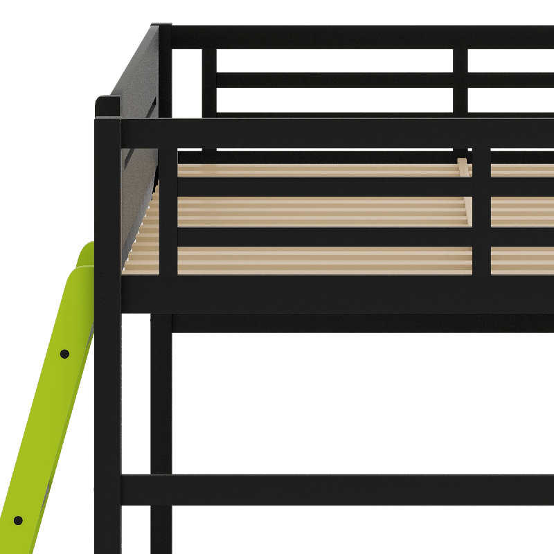 Lit mezzanine en bois avec bureau, Noir/vert