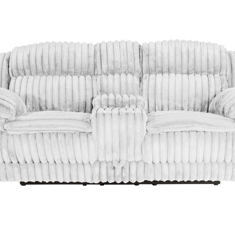 Fauteuil inclinable à mouvement manuel avec velours côtelé, console intégrée et rangement pour un confort et une commodité ultimes.