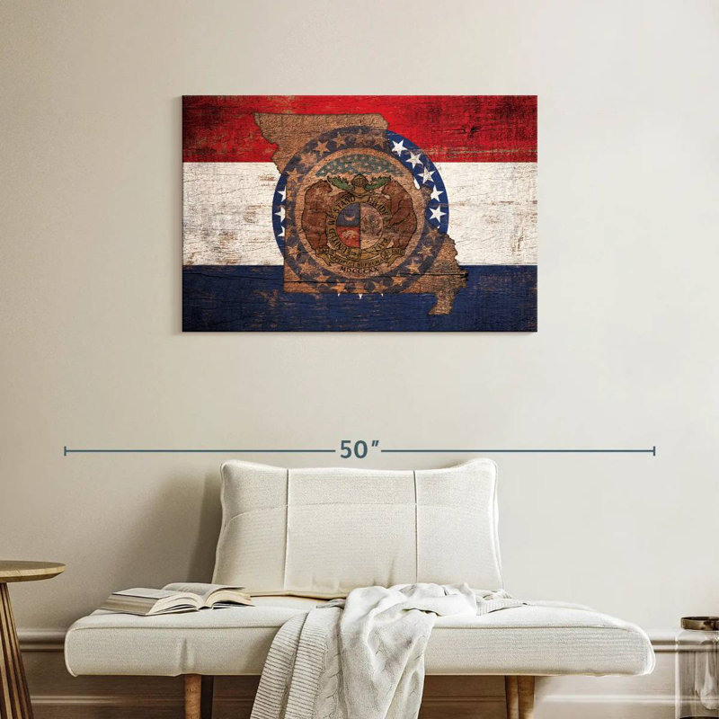 Borges State Map Over Missouri Flag, 24" H x 36" W