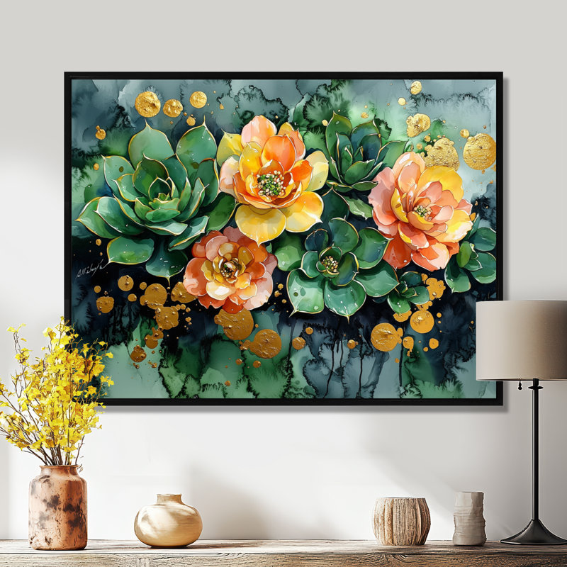 Albury Spring Symphony Garden of Echeveria Elegans Succulent II - Art sur toile, Noir, Reproduction avec cadre flottant