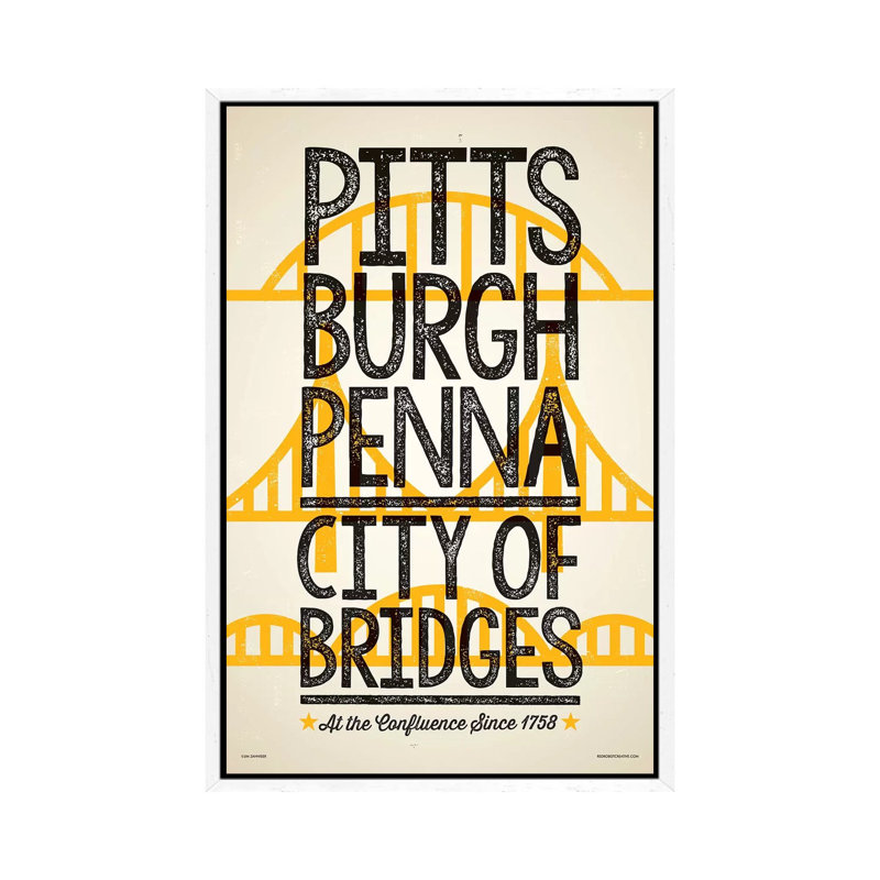 Pittsburgh City Of Bridges by Jim Zahniser - Print on Canvas, 101.6cm H x 66.04cm W x 3.81cm D, White Framed