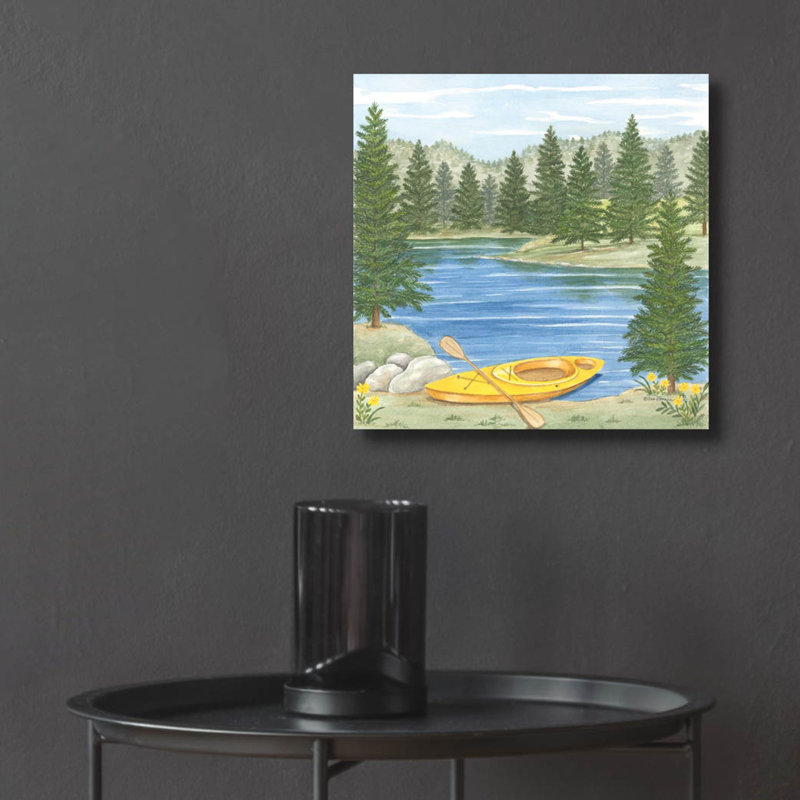  «Kayak At The Lake» par Deb Strain, art mural en verre acrylique, 12 po x 12 po