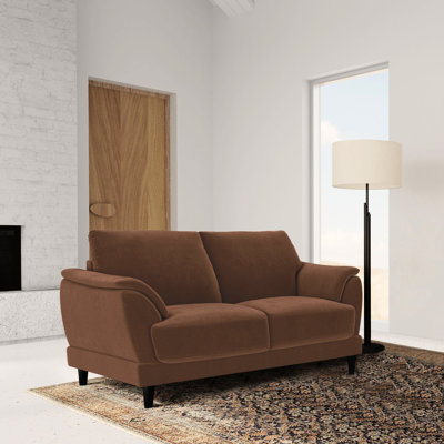 Accoudoir, structure et sièges confortables recouverts de rouille rembourrés de style rétro dans votre maison - inspirés du revêtement, du dossier lisse pour un salon relaxant