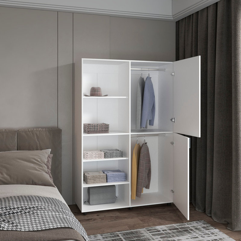 Armoire autoportante à une porte avec tige de suspension et tablettes intérieures Eco High, Blanc