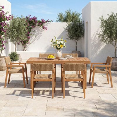 Outdoor 6-person Solid Wood Table And Dinning Chair Set With Umbrella Holes