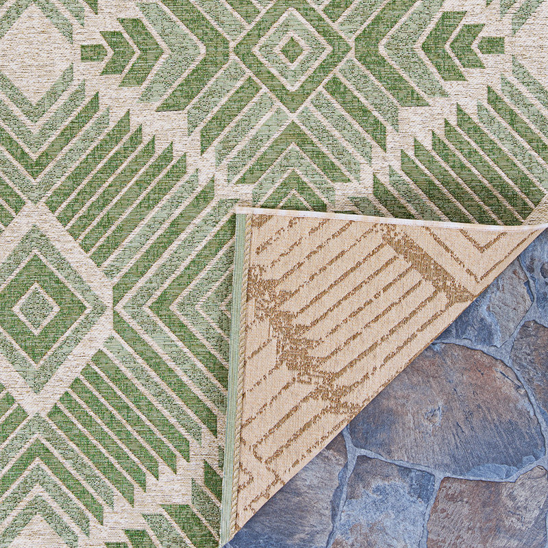 Tapis intérieur / extérieur vert géométrique Hause Hause, Rectangle 2 pi 3 po x 3 pi 11 po