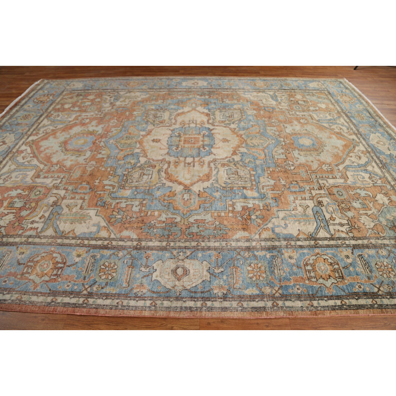 Tapis oriental Heriz à teinture végétale noué à la main 9 x 12