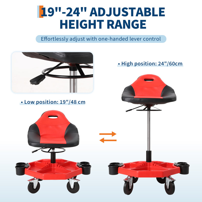 Tabouret roulant réglable - capacité de 300 lb, hauteur de 19 po à 24 po