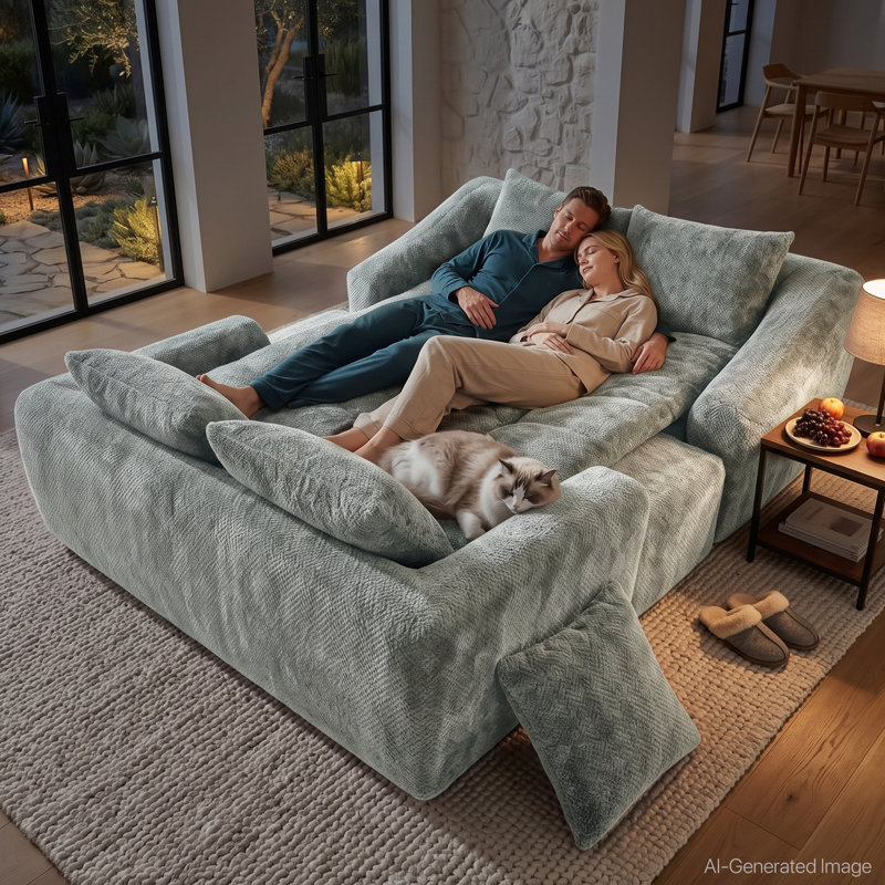 Canapé-lit d'angle modulaire 2 pièces, chenille, assise profonde, convertible, aucun assemblage requis, bleu-gris, Bleu gris