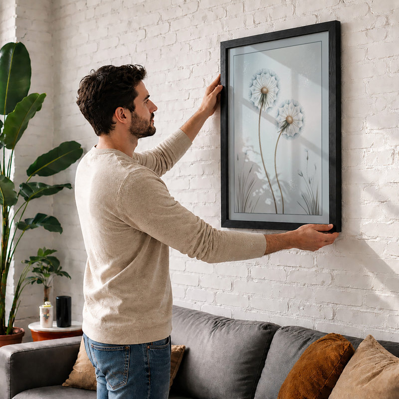 Dandelion Drift Botanical - Framed Print, A4 - 29.7 x 21.0 cm, White