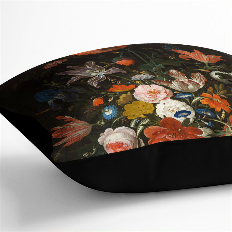 Still Life With Flowers Vol.4 Square Throw Cushion, Black, 40cm H x 40cm W x 15cm D