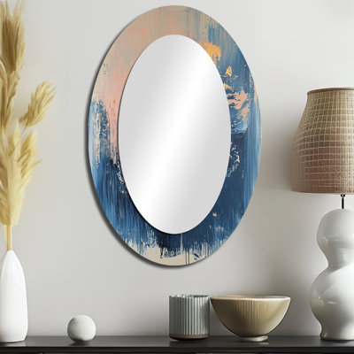 Minimalisme abstrait abstrait et doré - Grand miroir mural ovale sur métal