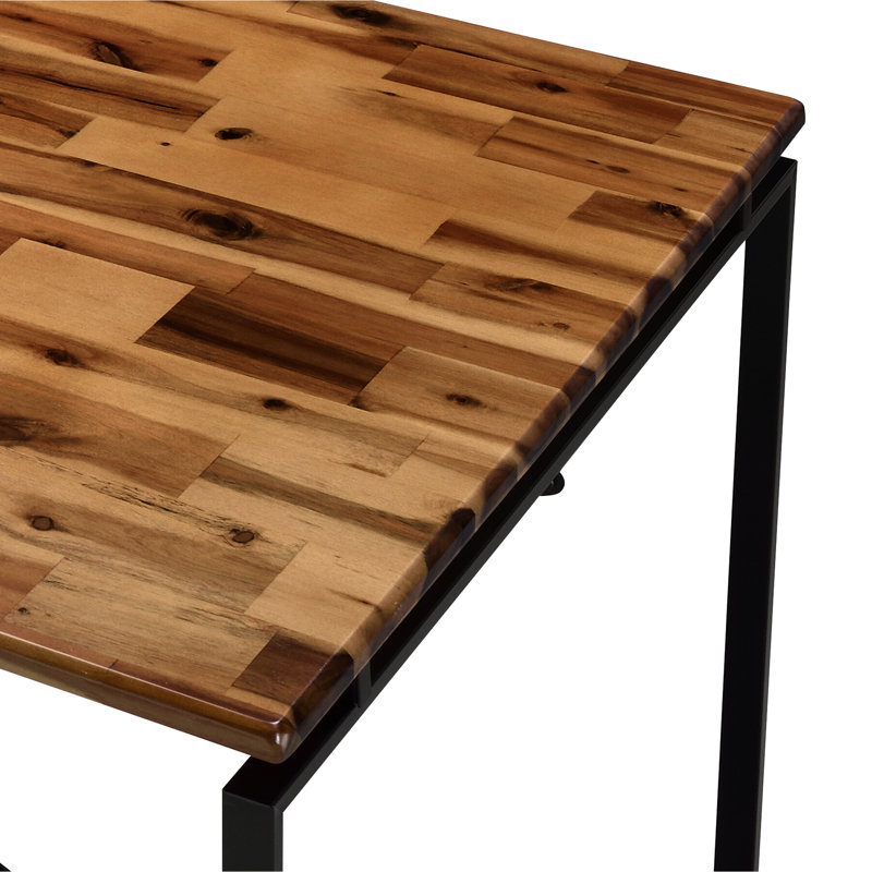 Table de salle à manger de style industriel avec base en bois massif et plateau en bois massif, H 28 po x l 30 po, L 47 po, H 28 po x l 47 po