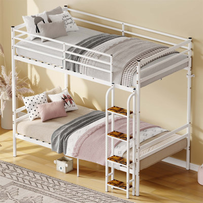 Bunk Beds Twin Over Twin, Heavy-Duty Bunk Bed with Safety Guardrail & Ladder, Metal Slats Support, No Box Spring Needed, Ideal for Teens and Adults(Mattress Not Included)