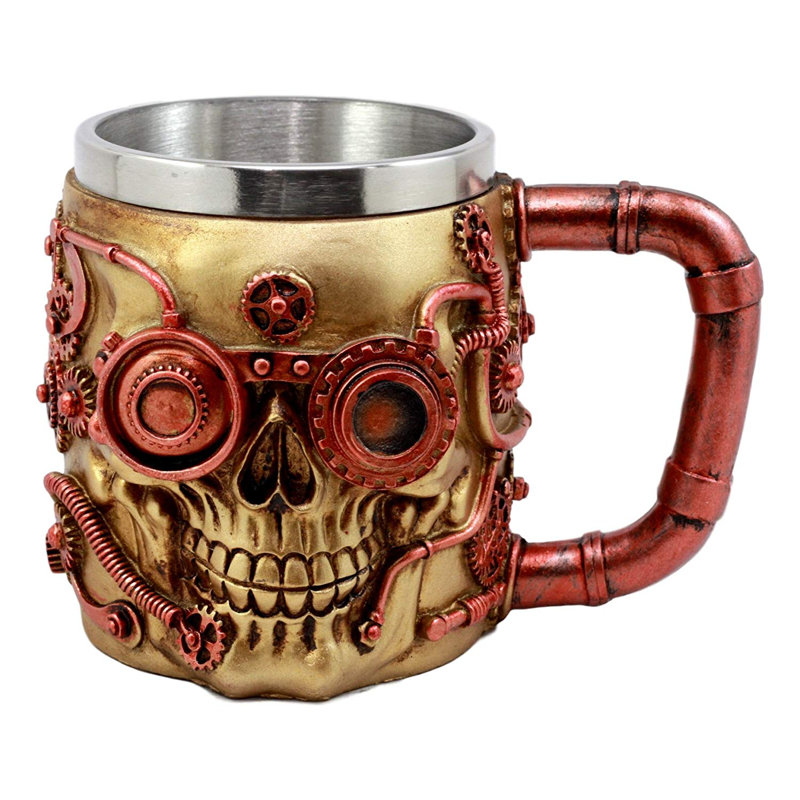 Grande tasse à café en mélamine de crâne steampunk détective Horing, Or