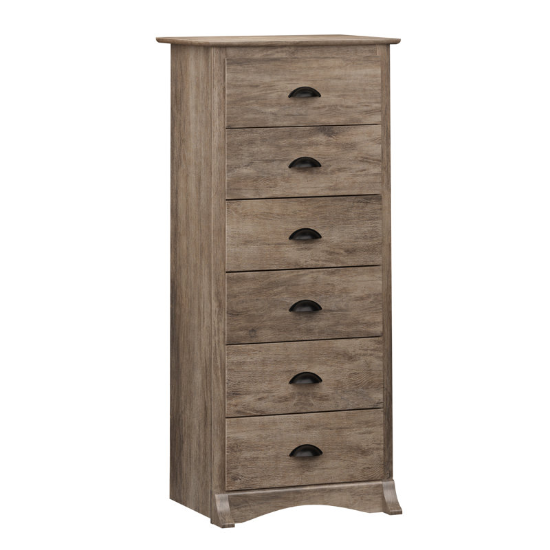 Commode à 6 tiroirs de 52,75 po de hauteur, commode, rangement pour chambre à coucher, salon, bureau Wahhaj, l 19 po x l 23,25 po x H 52,75 po, gris