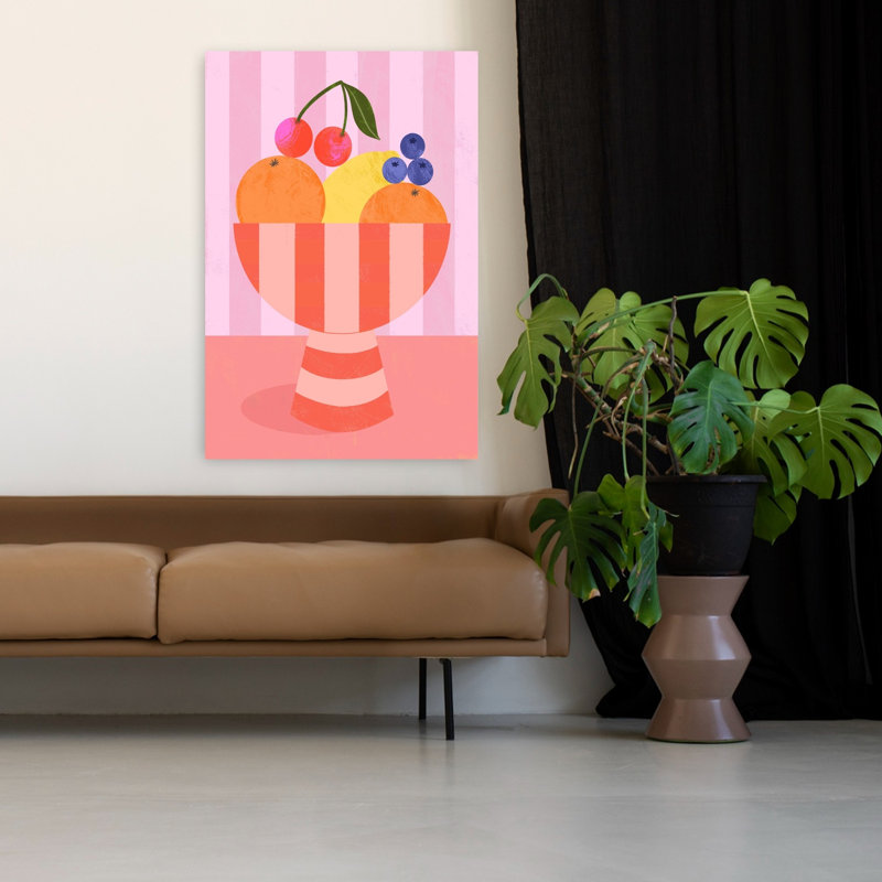 Fruit, bol rayé coloré, art moderne de cerise ludique, H 48 po x l 32 po