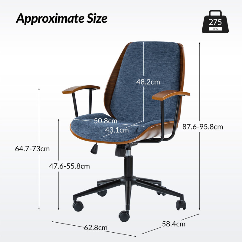 Luis 62.8cm W Modern Polyester Swivel Office Chair, Navy
