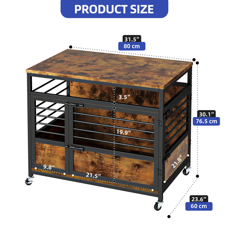 Mobilier de cage industriel en bois pour cage de chien, (H 30,1 po x l 23,6 po x P 31,5 po), Noir / brun rustique
