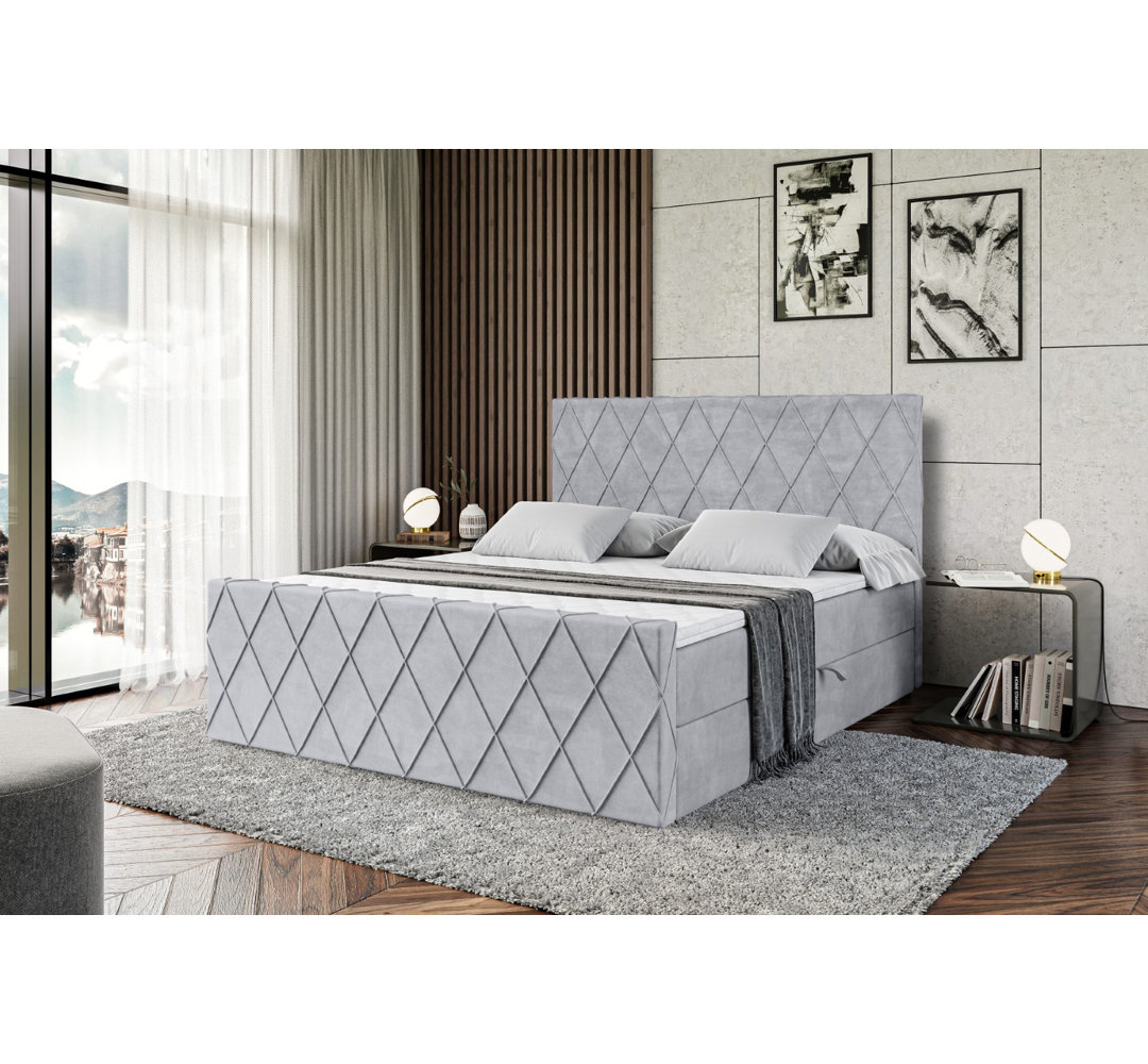 Boxspringbett mit H4 Multipocket-Matratze, Bettkasten und Topper