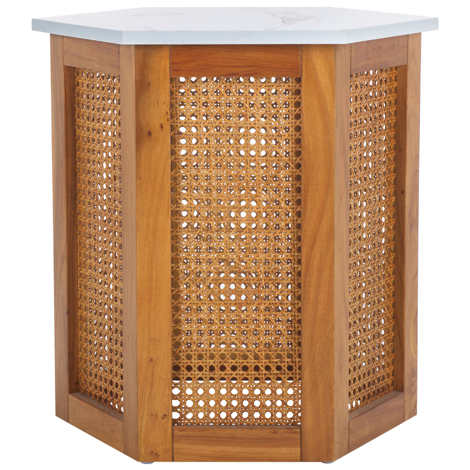 Pacetti End Table, White Faux Marble Top/Natural Base