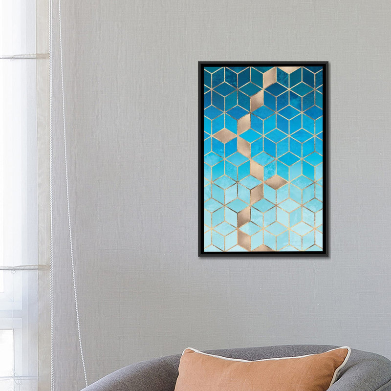 «Sea and Sky Cubes», impression sur toile, H 26 po x l 18 po x P 1,5 po, Toile avec cadre noir, Pas de tapis