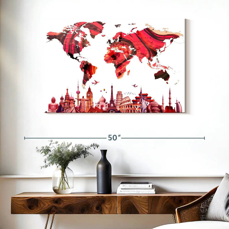 Carte du monde abstraite Aliaz Rose, H 26 po x l 39 po